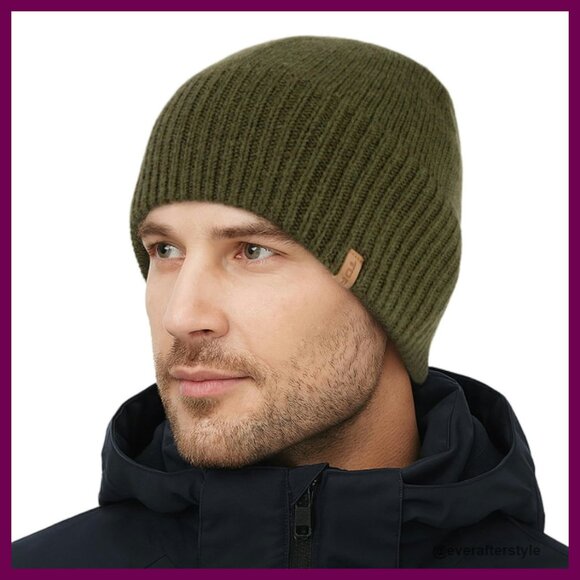 Merino Wool Beanie Fleece Lined Oversized Winter Knit Hat Unisex Classic main image 7